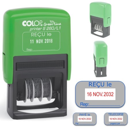 Tampon dateur Colop Office Green Line S260 - 2 lignes max. - 45x24 mm