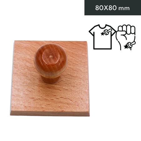 Tampon bois textile et tatouage personnalisé 80X80mm Tampon bois textile et tatouage personnalisé 80X80mm