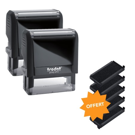 Pack de 2 tampons Trodat Printy 4913 + 5 cassettes noires offertes Pack de 2 tampons Trodat Printy 4913 + 5 cassettes noires offertes