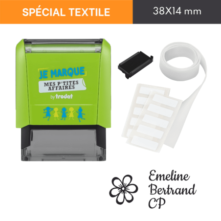 Kit tampon textile Trodat "fleur" Je marque mes p'tites affaires Kit tampon textile Trodat "fleur" Je marque mes p'tites affaires