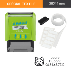 Kit tampon textile Trodat "chat" Je marque mes p'tites affaires