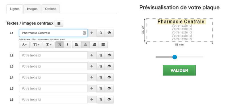 Configurateur tampon texte